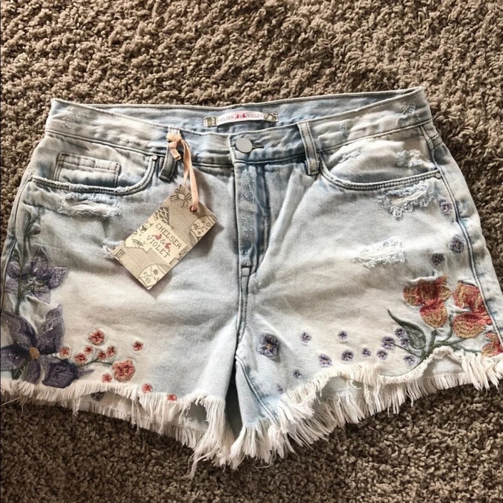 Chelsea & violet floral denim jean shorts cutoff